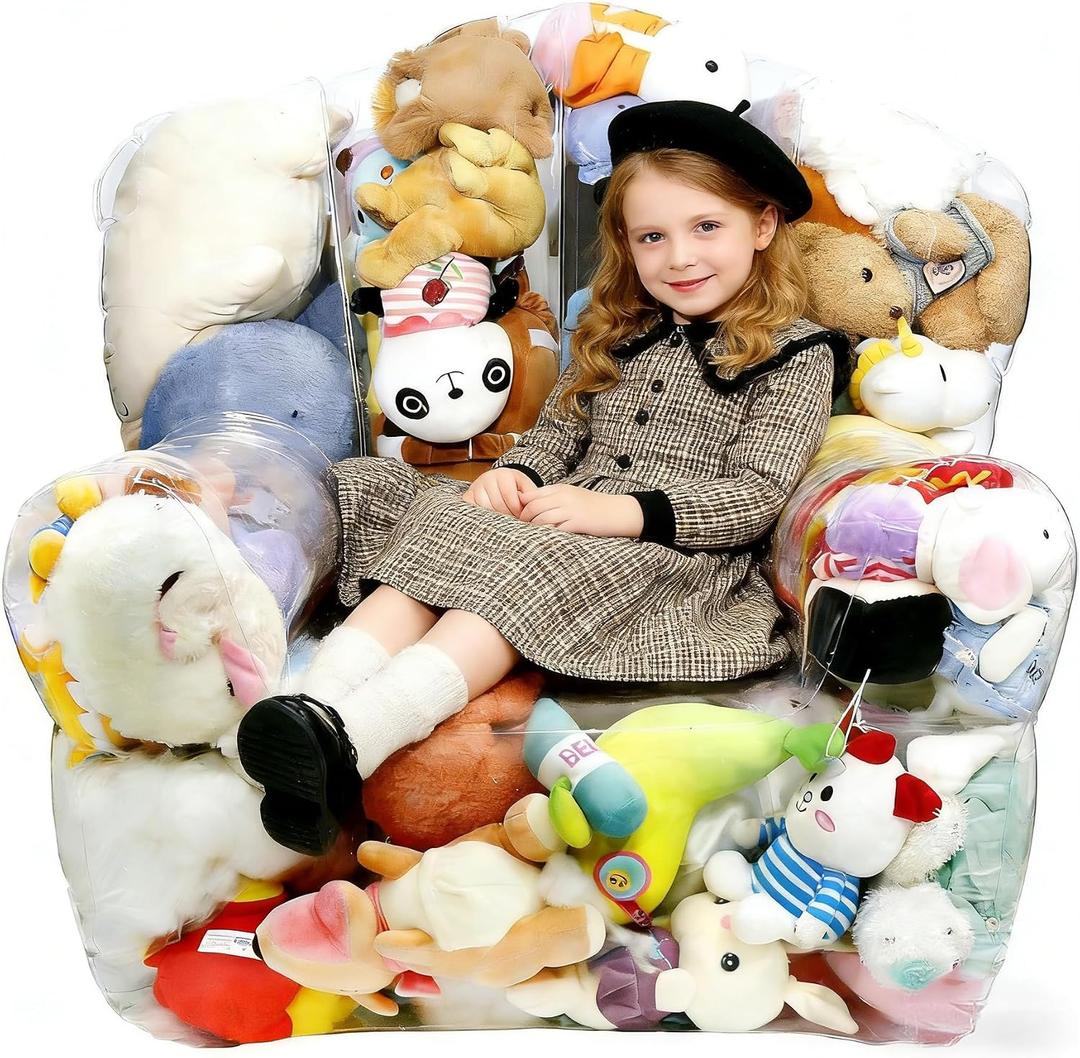 Clear Stuffed Animal Bean Bag Chair Cover for Kids, Waterproof Large Stuffable Beanbag Chair Cover, Creative PVC Plush Toys Storage, for Children Rooms Soft Stuff Animal(Large Square)