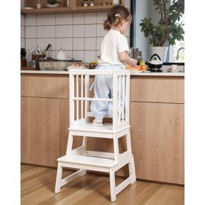 Kids Kitchen Step Stool, Ideal Toddler Learning Standing Tower, 2025 New Upgrade with an Anti-tip Structure and Anti-Drop Safety Bar, More Stable and Safer - White Kids Kitchen Step Stool, Ideal Toddler Learning Standing Tower, 2025 New Upgrade with an Anti-tip Structure and Anti-Drop Safety Bar, More Stable and Safer - White