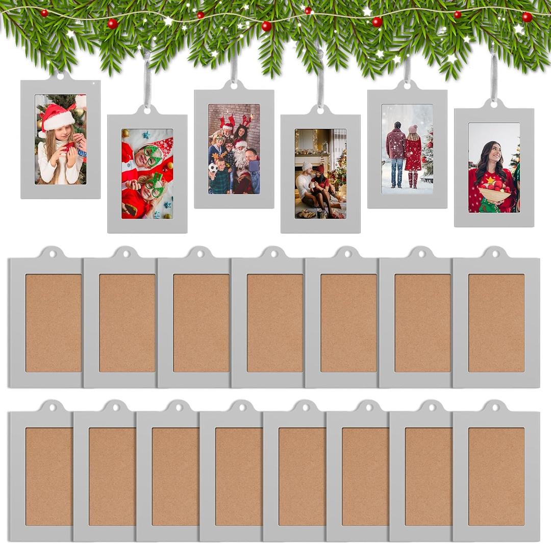 Barydat 30 Pcs Metal Christmas Photo Frame Ornaments Bulk 2 x 3 Inch Heavy Duty Reusable Small Frame Decorations for Xmas Tree Home Indoor Outdoor Decor Gifts (Vertical,Silver)