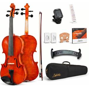 Violin 4/4 Full Size Starter Kit for Students Beginners Adults, Acoustic Fiddle Set with Hard Case- Acoustic Violins with Bow, Rosin, Tuner, Extra Strings & Bridge, Shoulder Rest