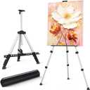 Art Easel Stand for Painting or Sign, Portable Adjustable 66 inches Display Tripod Artist Floor Aluminum Metal Easel with 1 Bag for Table-top/Floor Drawing, Sturdy for Canvases Displaying - Silver