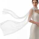 Cuffbow 142 Inch Pearl Tulle Bridal Neck Scarf Ivory Glitter Bridal Scarf Bride Neck Shawl Floor-length for Wedding Evening Ceremony Reception Evening Accessory