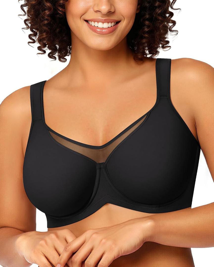 LetsJoli Minimizer Bras for Women Full Coverage Plus Size Comfort T Shirt Unlined Bra with Underwire for Heavy Breast (Black, XL)