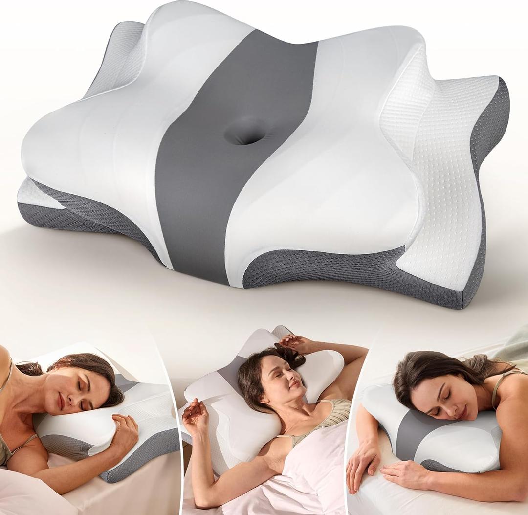 Cozyplayer True Cooling Cervical Neck Pillow for Pain Relief, Ergonomic Side Sleeper Pillow for Neck Support, Odorless Orthopedic Contour Memory Foam Pillows, Bed Pillow for Back Stomach Sleeper (Queen, Grey)