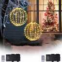 Outdoor Christmas Lights Balls, Prelit Ball Battery Operated, 16” Large Globe Christmas Decoration, 208 LED Foldable Waterproof Hanging Lighted Sphere for Home Tree Porch Yard Ground Decor-2PK