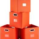 Robuy Foldable Cube Storage Bins Set of 4 Fabric Storage Boxes with Dual Metal Handles for Organizing Clothes, Toys, Towels 13x13x13 inch (13x13x13 inch, 4Pack Orange)