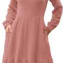 AUSELILY Womens Fall Dress 2025 Square Neck Long Sleeve Dresses Casual A Line Knit Sweater Dress with Pockets (Pink, L)