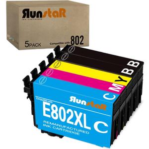 Run Star Remanufactured for 802XL T802XL Ink Cartridge for Epson 802XL T802XL for Workforce Pro WF-4730 WF-4740 WF-4720 EC-4020 WF-4734 EC-4040 EC-4030 Printer (2 Black/Cyan/Magenta/Yellow)