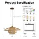 Pendant Light, Bamboo Boho Hanging Light with Adjustable Height, Large