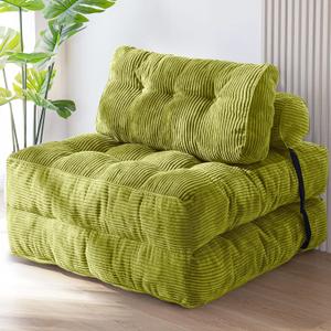 MAXYOYO Folding Sofa Bed, Convertible Sleeper Chair with Pillow Foldable Mattress with Back Support, Portable Fold Out Chair Bed Comfy Floor Sofa Lounge for Living Room Bedroom, Beige, Green, Single