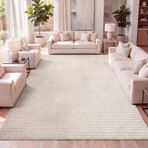 JONATHAN Y Aarhus High-Low Striped Ivory/Cream Indoor/Outdoor Area Rug 12x15, Minimalist Geometric, Pet Friendly, Non-Shedding, Stain Resistant, Easy-Cleaning for Backyard, Patio (SCN102B-15), 11'10" x 15'