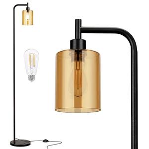 Ziisee Floor Lamps for Living Room - Standing Lamp with Amber Glass Shade, Modern Floor Lamp with LED Bulbs, Industrial Floor Lamp for Bedroom, Black Tall Lamp for Office(Light Bulb Included)
