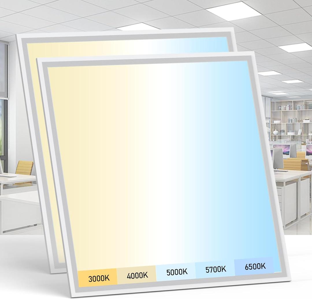 AIKVSXER 2 Pack 2x2 LED Flat Panel Light - Selectable 5 CCT 3000K-6500K & 5 Wattage 30-50W 5500Lm 0-10V Dimmable 2x2 led Drop Ceiling Lights 120-277V for Commercial and Home ETL