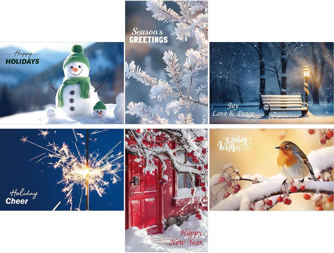 3 x Fancy Land 2025 Happy New Year Cards with Envelopes Nature Holiday Greeting Cards for NYE Party Supplies 24Pcs