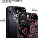 Soft Case for iPhone 16 Pro Case, Slim Cute Love Heart Pattern | Glossy Plating Flexible Camera Protection Back Cover for Girls Women, Black (Pink Heart)
