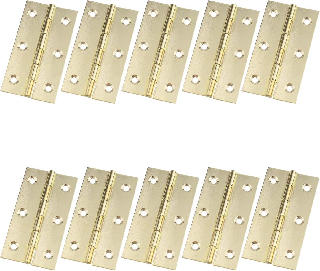 Semetall Golden Door Hinge 10 Pack 3 Inch Solid Brass Butt Hinges Heavy Duty Cabinet Door Hinges with Screws for Door Furniture Cupboard Box Case(75mmx40mm)