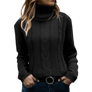 Womens Cable Knit Turtleneck Sweaters 2025 Winter Warm Long Sleeve Pullover Casual Tops (Small, Black)