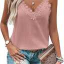 Guipure Lace Panel Tank Top Women Summer Tops Casual Country V Neck Tee Shirts Sleeveless Fashion Loose Blouse, Pink, S