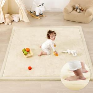 PaPaMat 1.3" Thick Baby Play Mat for Floor Playpen, 50x50 Foam Tummy Time Mat, Padded Support Soft Plush Nursery Rug for Infant Kids Toddler Crawling Kick Activity (Ivory)