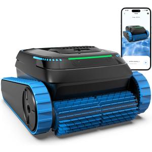 Cordless Robotic Pool Cleaner, 5000 GPH with 150μm Filter, Floor/Wall/Waterline Cleaning, Smart Zigzag Navigation, 5200mAh Battery, App-Controlled Presets for Inground & Above Ground Pools, Deep Blue