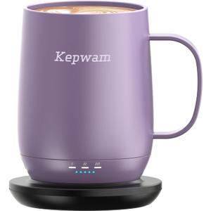 Kepwam Self Heating Coffee Mug T2, 16oz Smart Heated Coffee Mug, 150 Min Battery Life - Hot up to 149 Temperature Control Coffee Mug Warmer, Gifts for Dad Mom (No APP)
