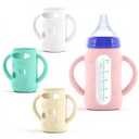 4-Pack Silicone Sleeves for Lansinoh Glass Bottles 5 oz- Starry Sky Design Baby Bottle Holder with Handles,Protectors for Lansinoh Natural Wave Glass Bottles, Anti-Scald Feeding Supplies (Light Pink+White+Beige+Light Blue)