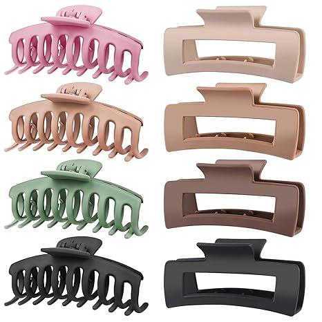 TOCESS 8 Pack Jumbo Hair Claw Clips for Women, Big 4.33 Inch Matte Finish Claw Clips, Durable NonSlip Rectangle Claw Set for All Girls Hair Types like Thick, Thin, Wavy, or Straight Hair