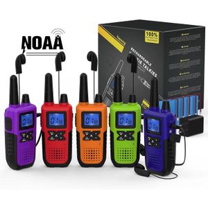 Walkie Talkies for Adults Long Range Rechargeable with Earpiece NOAA Weather Alert, Multi-purpose 2 Way Radio 5 Pack for Team Work Senior Care Kid Adventure Family Camping Hiking Skiing Cruise (Blue Green Orange Purple Red)