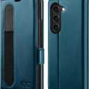 OCASE Compatible with Samsung Galaxy Z Fold6 Wallet Case with S Pen Holder, PU Leather Flip Folio, Card Slots, RFID Blocking, Kickstand, Phone Cover for Galaxy Z Fold 6 2024-Peacock Blue