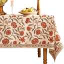 Floral Rectangular Tablecloth,Linen Table Cloth with Orange Flowers and Green Leaves Pattern,Heavy Durable Table Cover for Dining Thanksgiving Kitchen Party Banquet Christmas,63"*94"