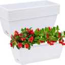 Window Box Planter, 7 Pack Plastic Vegetable Flower Planters Boxes 17 Inches Rectangular Flower Pots with Saucers for Indoor Outdoor Garden, Patio, Home Decor (White)