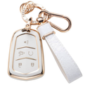 Key Fob Cover for Cadillac Escalade XT5 CT6 CTS SRX ATS 5-Buttons Soft TPU Full Covers Protector Car Keys Case Shell Keychain, White