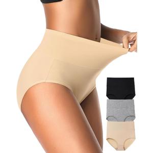 EIGGAM Tummy Control Underwear Soft High Waisted underwear Full Coverage Briefs Breathable Postpartum Cotton Womens Panties (L)