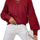 Dokotoo Purple Sweaters for Women Puff Long Sleeve Shirts Soft Chunky Cable Knit Sweater Warm Winter Tops Crewneck Winter Outifits Loose Oversized Jumper Tops, Large