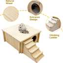 Wooden Hamster Hideout Gerbil House with Climbing Ladder and Window Habitats Decor Detachable Syrian Hamster Cage Accessories for Rat Gerbils and Other Small Pets