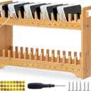 Cinnvoice Bamboo Cell Phone Holder Classroom Heavy Duty Widened 30 Slots 2-tier Wooden Cell Phone Storage Organizer Rack with 1-30 Number Stickers, Screwdriver and Screws for Classroom Office Desktop