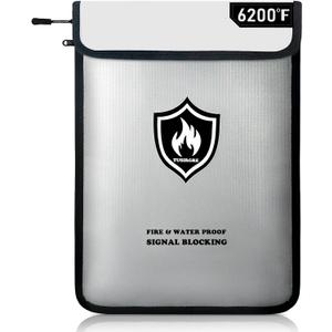 6200F Upgraded Fireproof Document Bag, 15.7 x 11.4 Faraday Bag, Fireproof Money Bag with Zipper/Reflective Strip, 18 Layers of Heat Insulated Materials, RFID Blocking Bag Protects Devices