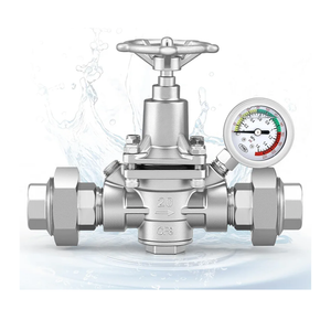 Water Pressure Reducing Valve 3/4 NPT Female Union, Stainless Steel, Pressure Gauge, Handwheel Adjustment