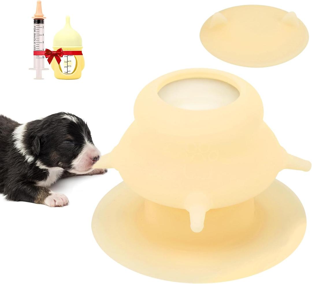 Puppy Milk Feeder,Dispenser Food Grade Silicone with 4 Dummy Nipples 230ml Capacity,Leak Proof Ideal Height Strong Suction,Puppy Milk Feeding Station for Newborn Dogs(Orange)