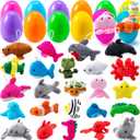 JOYIN 24 Pcs Prefilled Easter Eggs with Sea Animal Plush Toy Set, Mini Ocean Toys Creatures Stuffed Keychain for Kids Egg Hunt, Easter Basket Stuffers, Party Favor