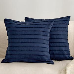JELLYMONI 2 Pack Navy Blue Pillowcases 18" x18", Soft Microfiber Striped Tufted Pillow Covers(Pillows are not Included)