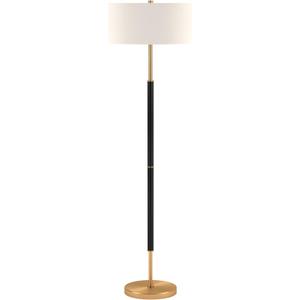 Henn&Hart 2-Light Floor Lamp with Fabric Shade in Matte Black/Brass/White, Floor Lamp for Home Office, Bedroom, Living Room, 61" Tall