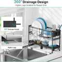 GSlife Narrow Dish Drying Rack, 2 Tier Small Dish Drainer for Kitchen Counter, Expandable Compact Dish Rack with Utensil Holder for RV/1-2 People, 15.7''-20.7''L x 7" D x 12.6" H, Black