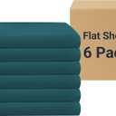 ZPECC Queen Flat Sheet Only 6 Pack, Durable Teal Top Bed Sheets Hypoallergenic Soft Brushed Microfiber Color-Coded Label, 90"x102"