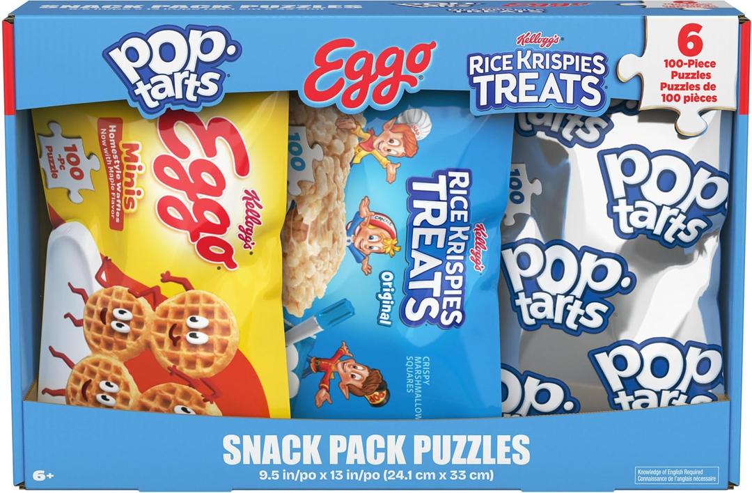 Spin Master Games, Snack Puzzles 6-Pack, 100 Pieces Each, Kids Puzzle, Eggo Waffles, Rice Krispies Treat & Pop Tarts, Preschool Toys for Girls & Boys, for Ages 6 & Up, One Size
