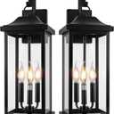 2-Pack 23" Extra Large Outdoor Wall Lights Candelabra 3-Light, IP65 Waterproof Exterior Lights with Clear Glass Front Porch Lanterns Outdoor Wall Sconce Lighting Outside Coach Lights, E12 (Matte Black)