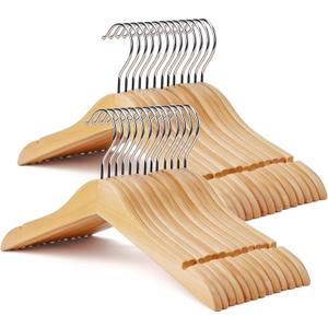 Kid Hangers 30 Pack Soild Wooden Hanger,Natural Smooth Finish Wooden Baby Hangers with Non Slip Notches & Anti-Rust 360 Swivel Hook,Durable Toddler Hanger for Coat,Shirt,Dress