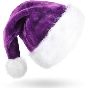 FOIMAS Santa Hat for Adults,Plush Christmas Hats with White Fur Xmas Hat for Christmas Holiday Party Decoration (Purple)