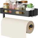 Paper Towel Holder Wall Mount for Kitchen, Paper Towel Holder with Shelf for Bathroom, RV Paper Towel Rack, Spice Rack with 2 Hooks,Matte Black
