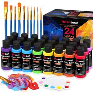 Acrylic Paint Set - 24 Colors 2 oz/59 ml Acrylic Paints for Professional Artists with 10 Brushes , Art Supplies for Painting Canvas Rock Wood Ceramic Glass Art Craft Painting, Rich Pigments Lasting Quality for Beginners